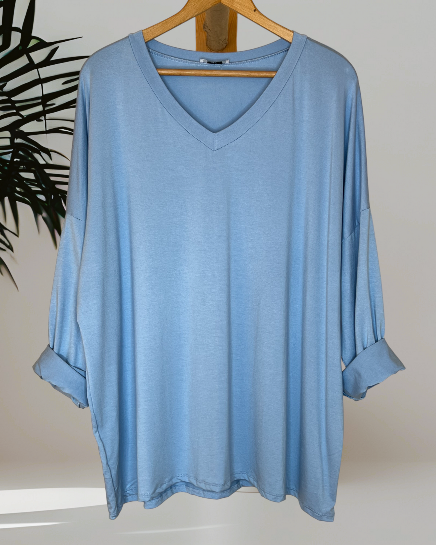 BASTIEN - T-SHIRT EN VISCOSE BLEU MANCHES LONGUES JUSQU'A LA TAILLE 52/54