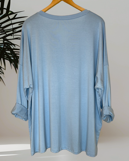 BASTIEN - T-SHIRT EN VISCOSE BLEU MANCHES LONGUES JUSQU'A LA TAILLE 52/54