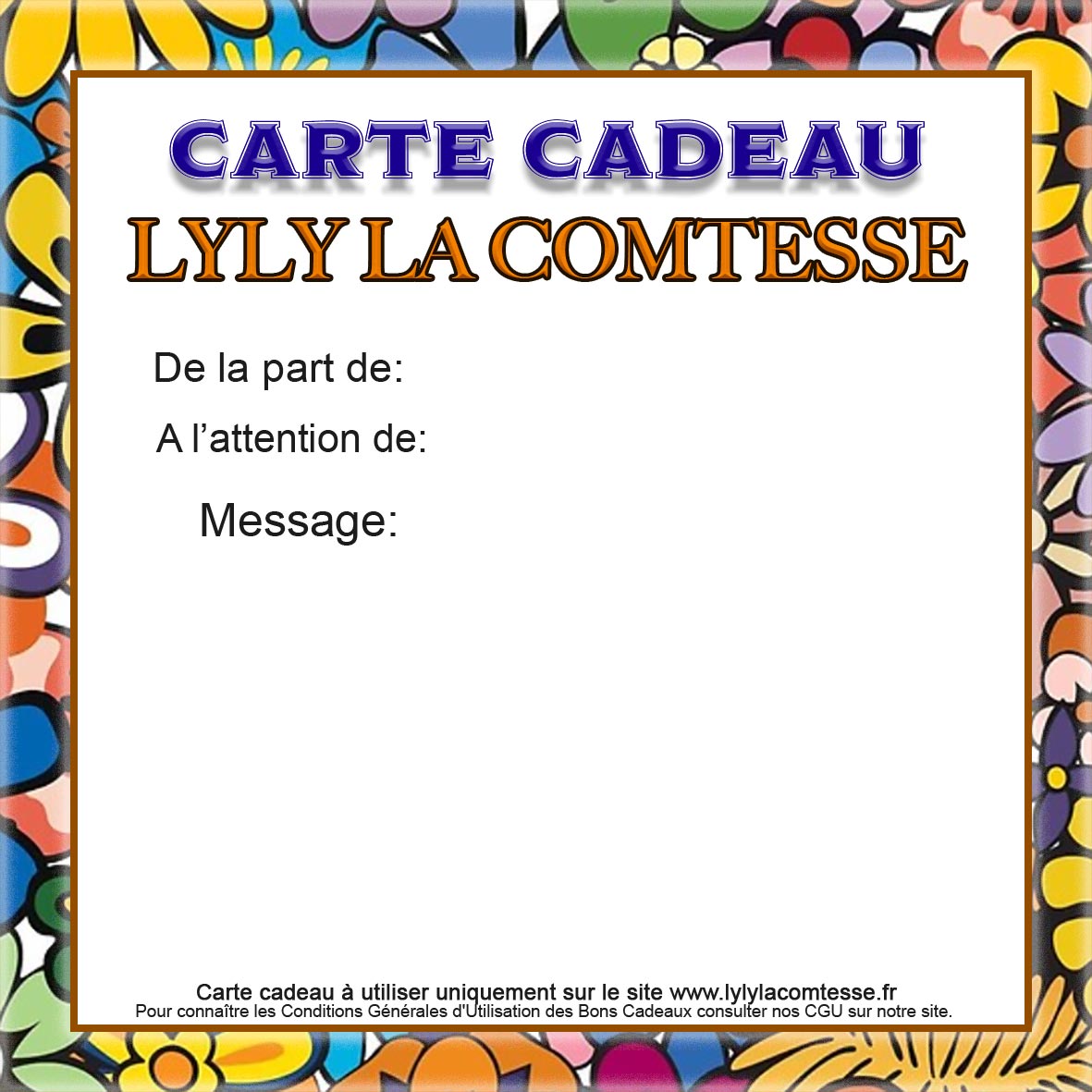 Cartes Cadeaux Lyly la Comtesse