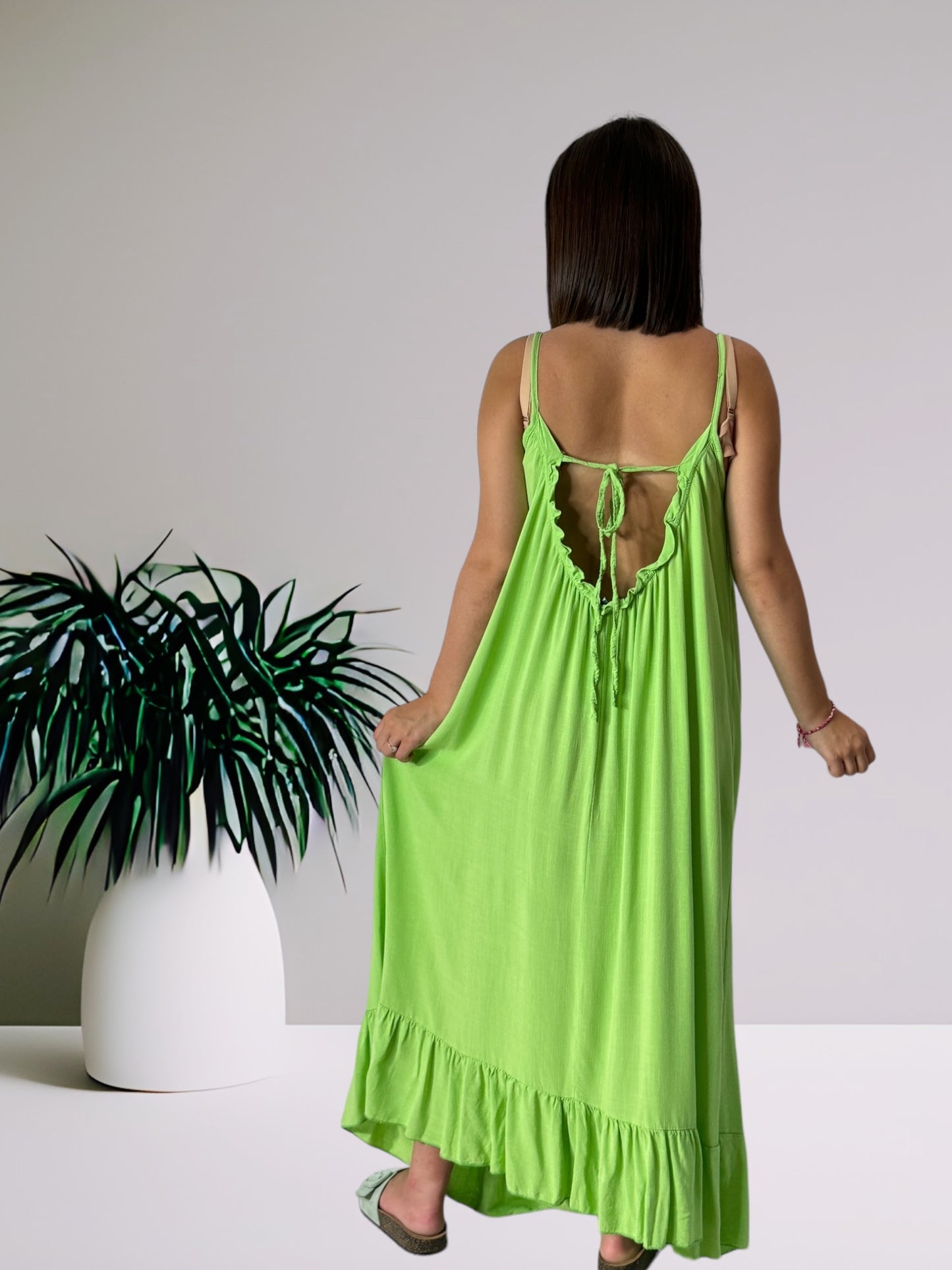 JULIETTE - ROBE LONGUE FLUIDE VERTE JUSQU'A LA TAILLE 50