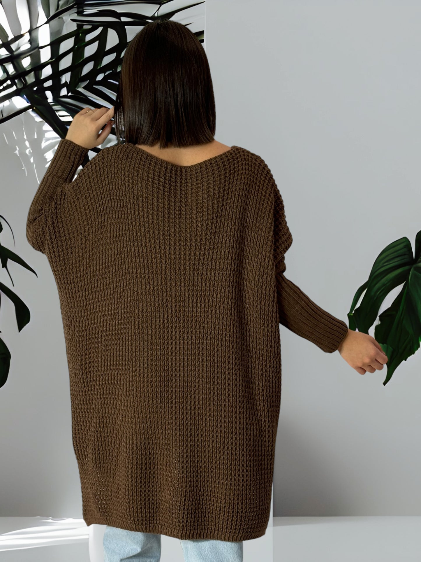 ANGY - PULL OVERSIZE MARRON JUSQU'A LA TAILLE 54