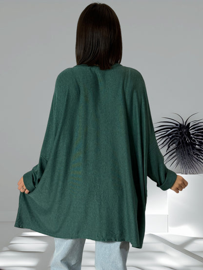 DOUDOU - PULL OVERSIZE VERT EN MAILLE FLUIDE JUSQU'A LA TAILLE 56