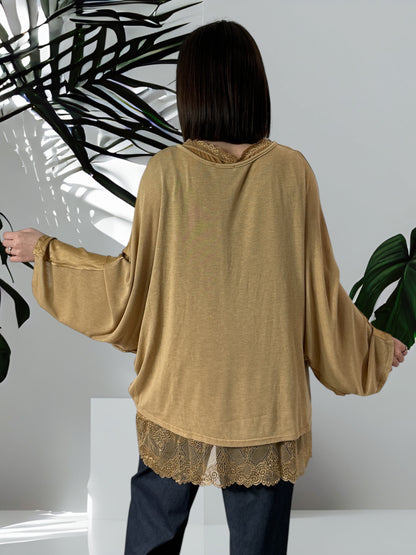 ANITA - BLOUSE CAMEL FLUIDE OVERSIZE JUSQU'A LA TAILLE 52/54