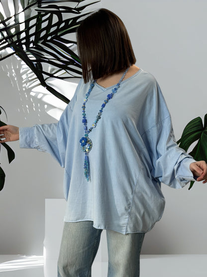 MARINO - T-SHIRT BLEU CIEL EN COTON OVERSIZE JUSQU'A LA TAILLE 56