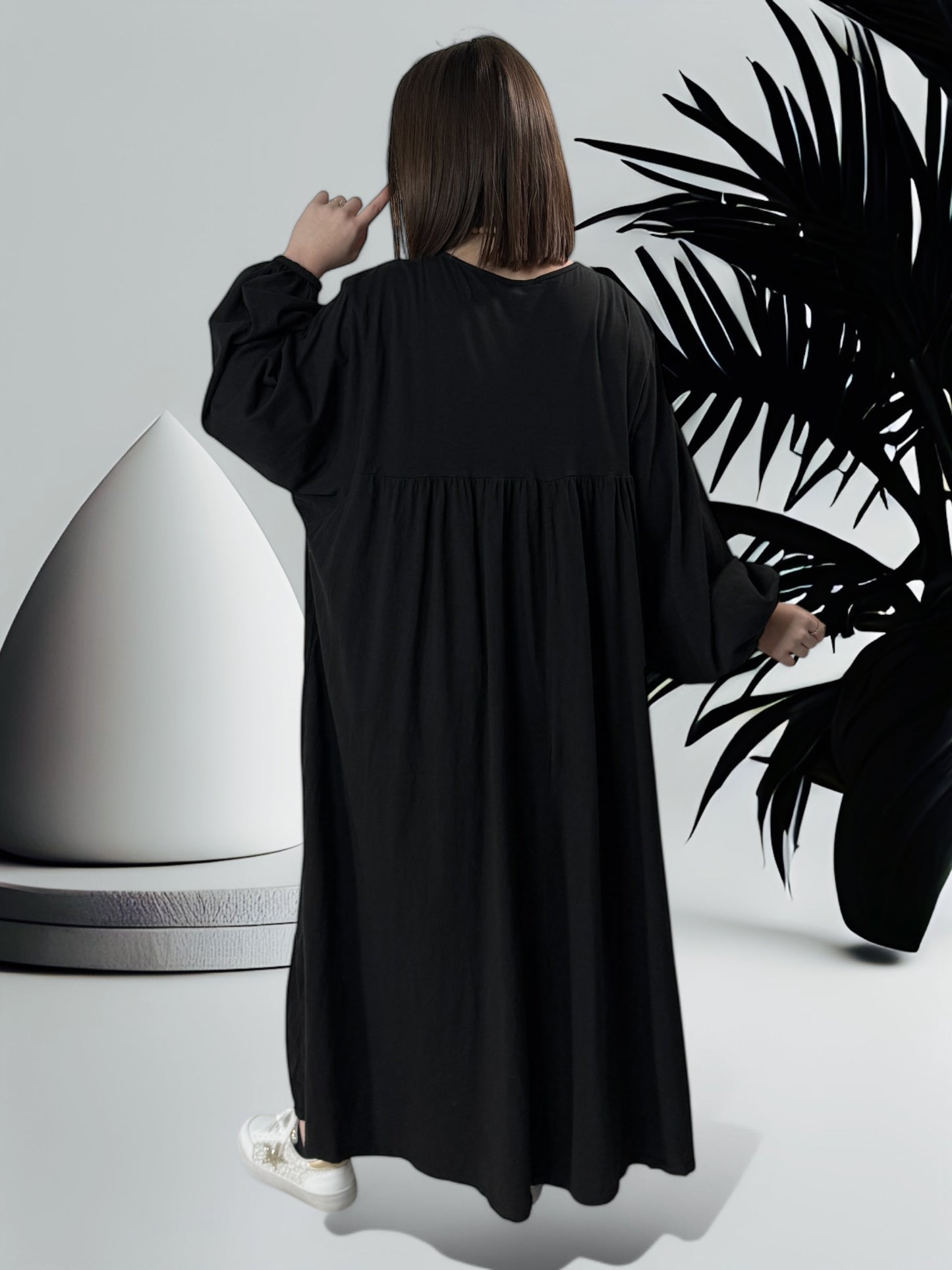 TIPHAINE - ROBE  OVERSIZE NOIRE EN COTON JUSQU'A LA TAILLE 56