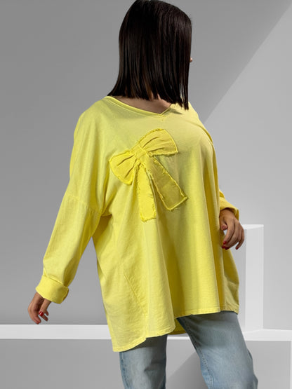 CORALINE - T-SHIRT JAUNE EN COTON OVERSIZE JUSQU'A LA TAILLE 52