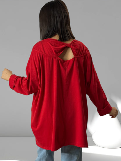 DELICE - T-SHIRT ROUGE EN COTON OVERSIZE JUSQU'A LA TAILLE 52/54