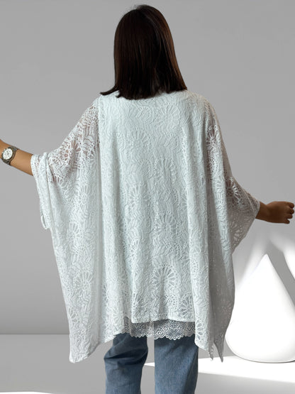 FAUSTINE - TUNIQUE EN DENTELLE BLANCHE OVERSIZE JUSQU'A LA TAILLE 58