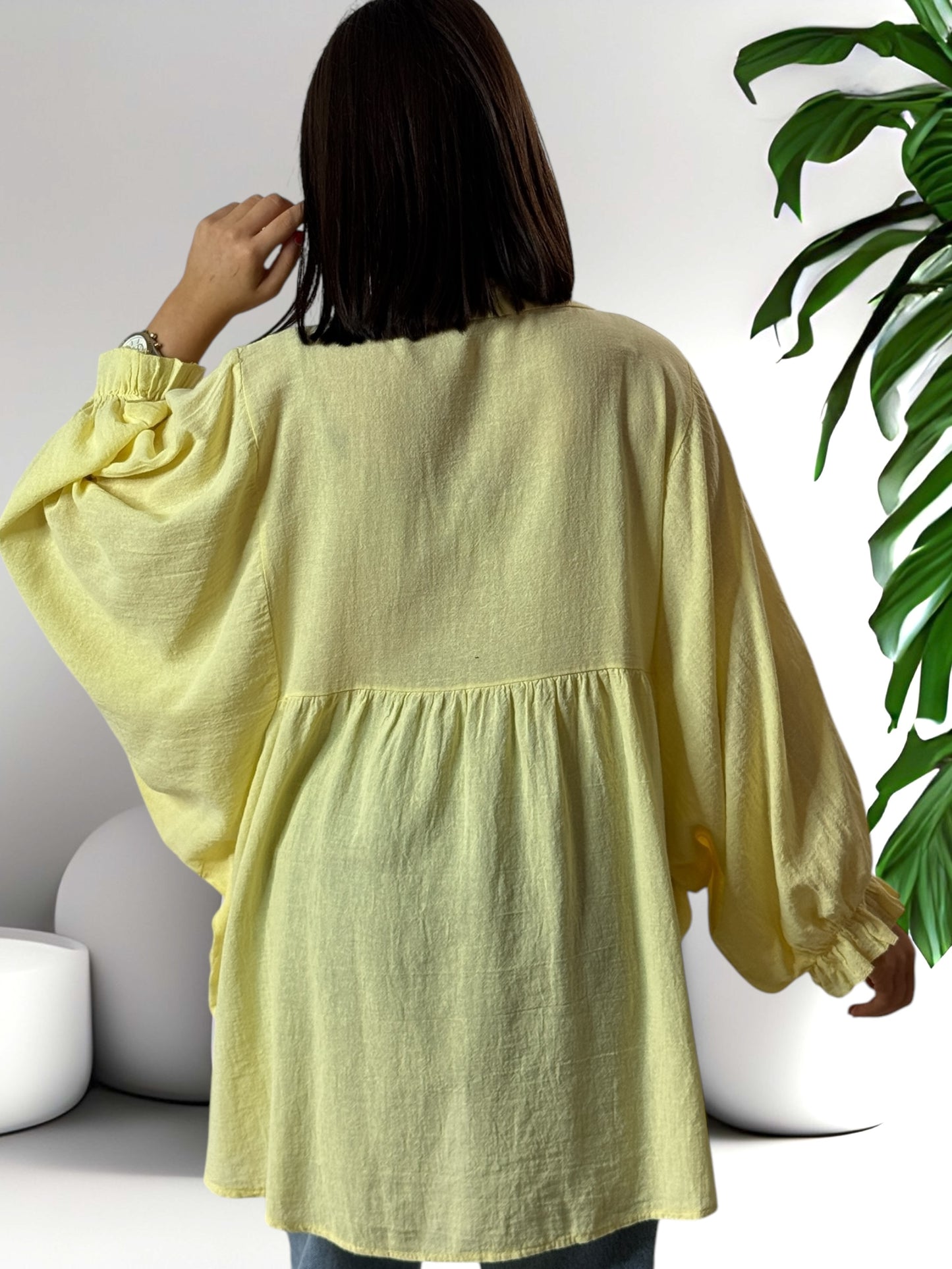 FOLIE - BLOUSE JAUNE OVERSIZE EN COTON JUSQU'A LA TAILLE 52