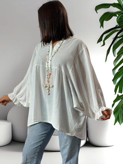 FOLIE - BLOUSE BLANCHE OVERSIZE EN COTON JUSQU'A LA TAILLE 52