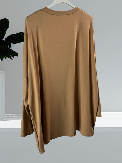 BASTIEN - T-SHIRT EN VISCOSE CAMEL MANCHES LONGUES JUSQU'A LA TAILLE 52/54