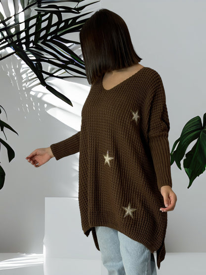 ANGY - PULL OVERSIZE MARRON JUSQU'A LA TAILLE 54