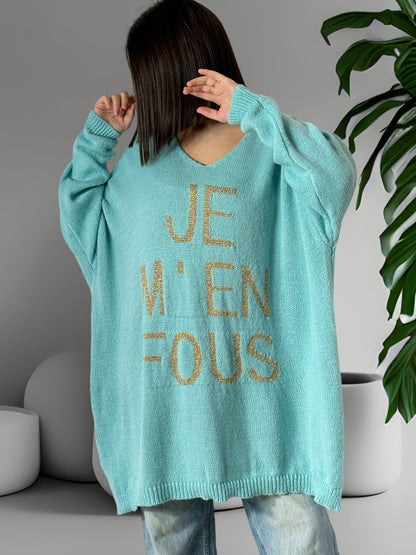 JE M'EN FOUS - PULL OVERSIZE LAGON JUSQU'A LA TAILLE 56