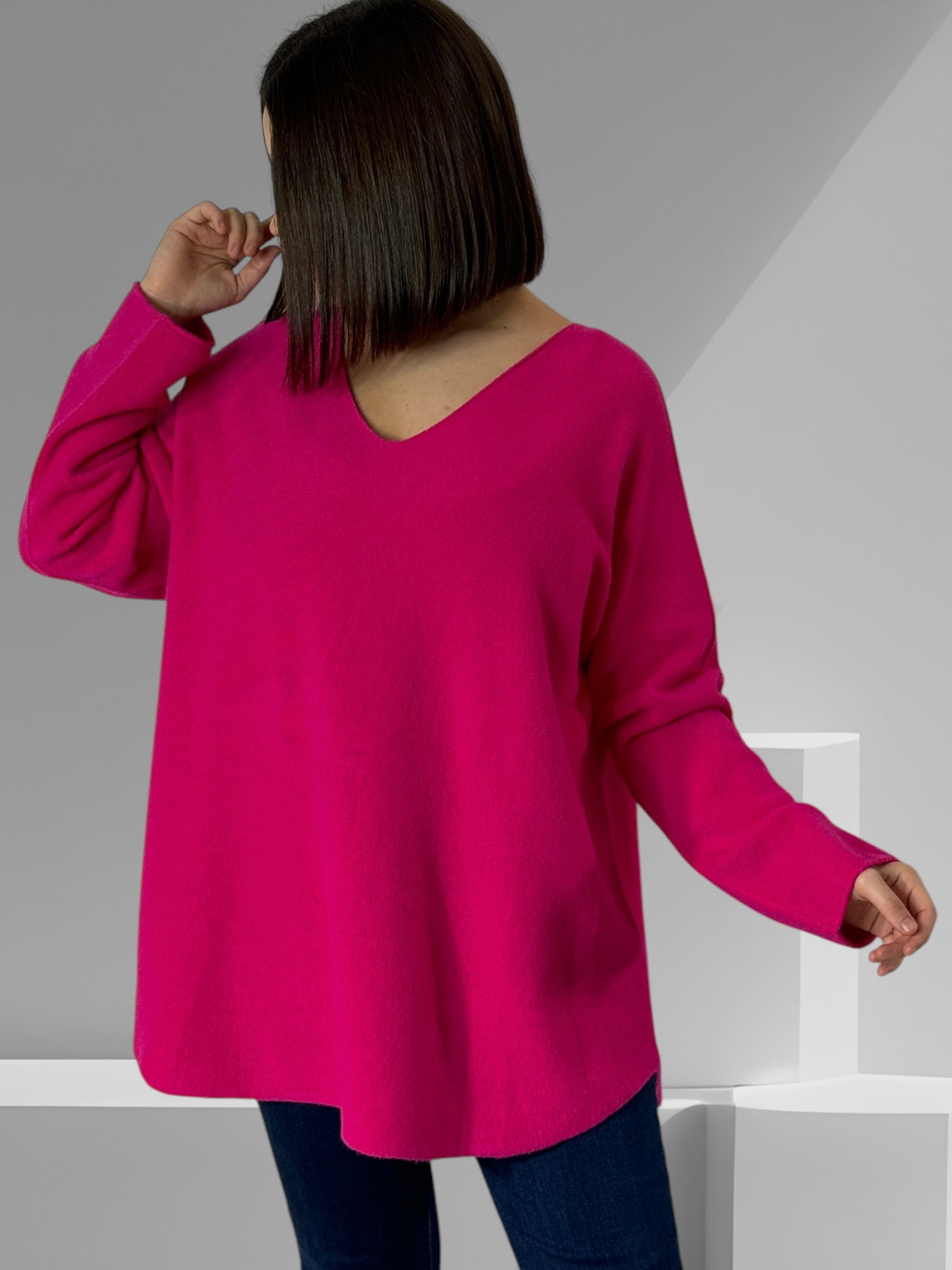 LARA - PULL OVERSIZE FUCHSIA JUSQU'A LA TAILLE 54