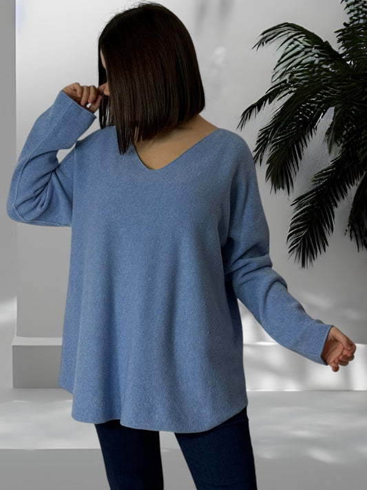 LARA - PULL OVERSIZE BLEU JUSQU'A LA TAILLE 54