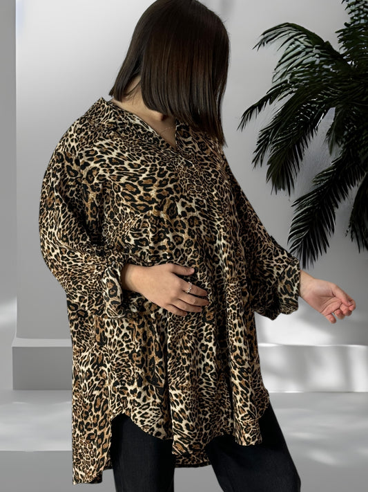 ROMANE - CHEMISE OVERSIZE LEOPARD JUSQU'A LA TAILLE 52