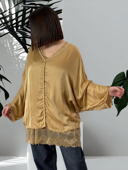 ANITA - BLOUSE CAMEL FLUIDE OVERSIZE JUSQU'A LA TAILLE 52/54