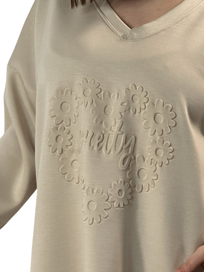 PRETTY - SWEAT BEIGE AVEC IMPRESSION JUSQU'A LA TAILLE 48