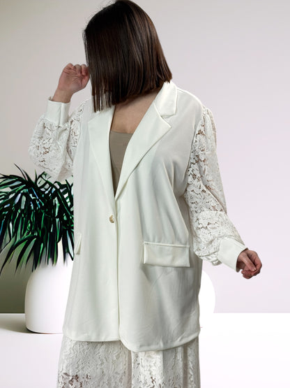 GIULIA - BLAZER BLANC MANCHES EN DENTELLE JUSQU'A LA TAILLE 54