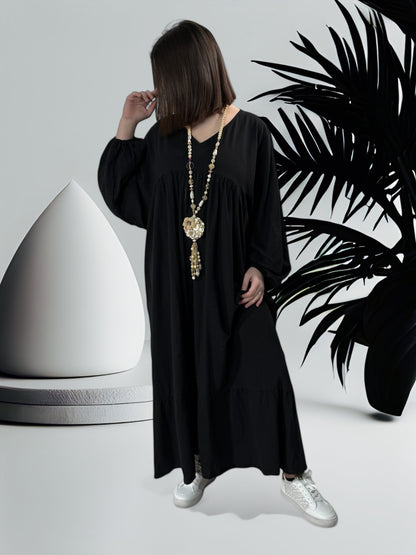 TIPHAINE - ROBE  OVERSIZE NOIRE EN COTON JUSQU'A LA TAILLE 56