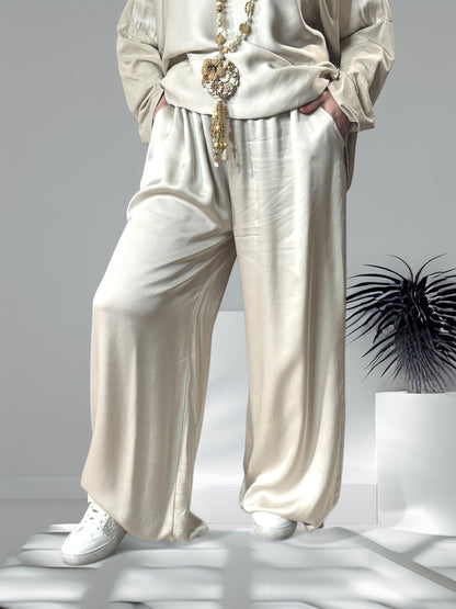 SIENNA - ENSEMBLE TUNIQUE ET PANTALON  FLUIDE BLANC CASSE OVERSIZE JUSQU'A LA TAILLE 46