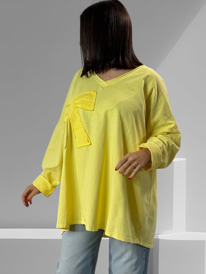 CORALINE - T-SHIRT JAUNE EN COTON OVERSIZE JUSQU'A LA TAILLE 52