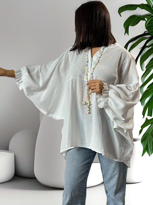 FOLIE - BLOUSE BLANCHE OVERSIZE EN COTON JUSQU'A LA TAILLE 52