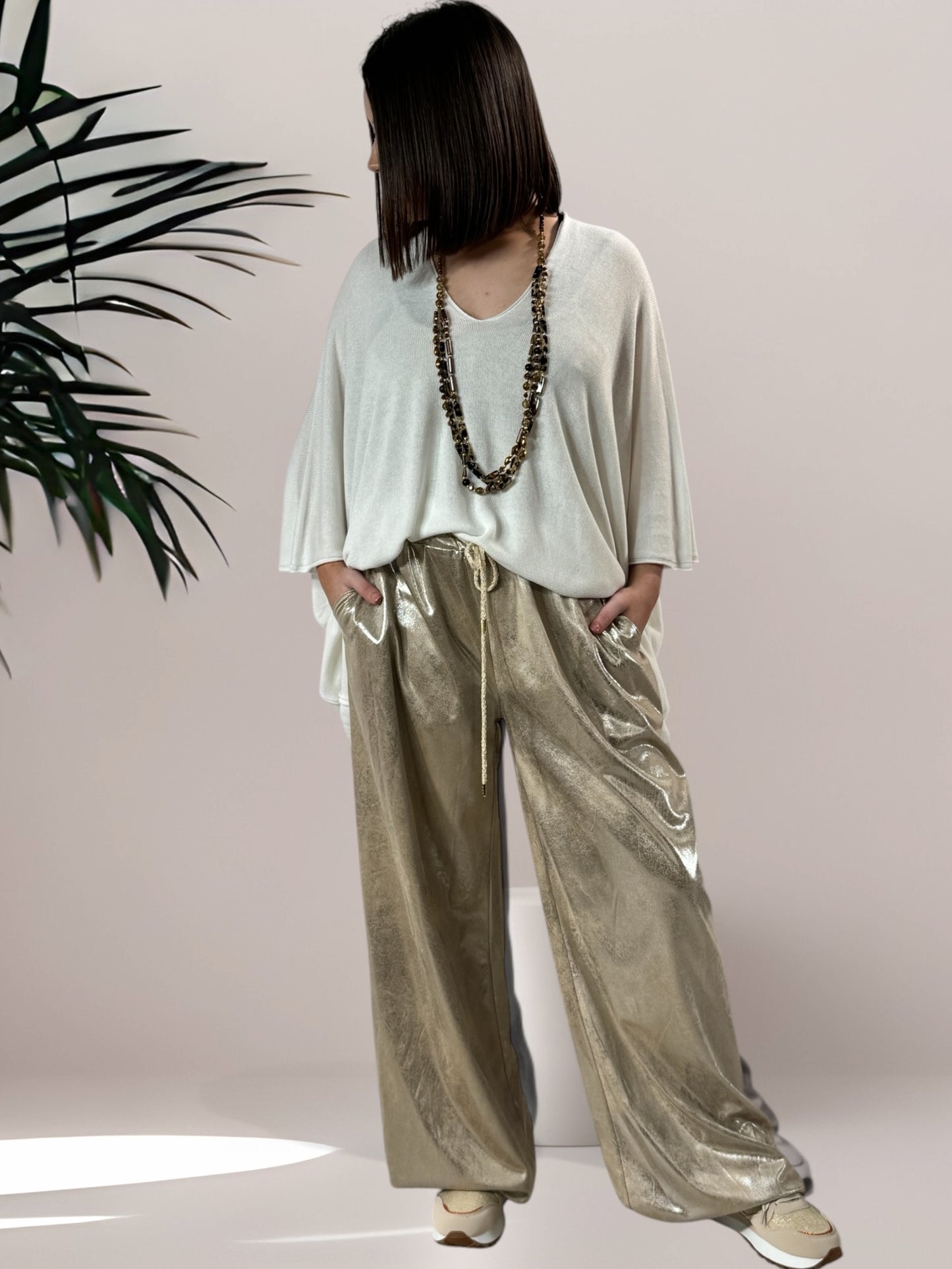 MOLLY - PANTALON BEIGE DORE JUSQU'A LA TAILLE 52