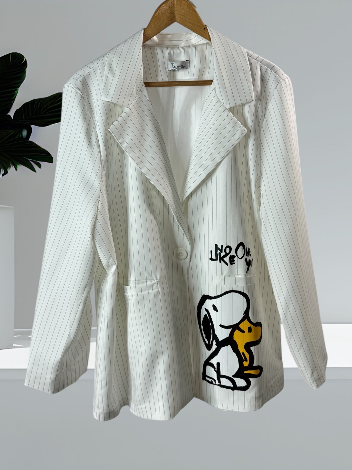 LUCIANO - BLAZER BLANC FINES RAYURES MOTIF SNOOPY JUSQU'A LA TAILLE 50/52