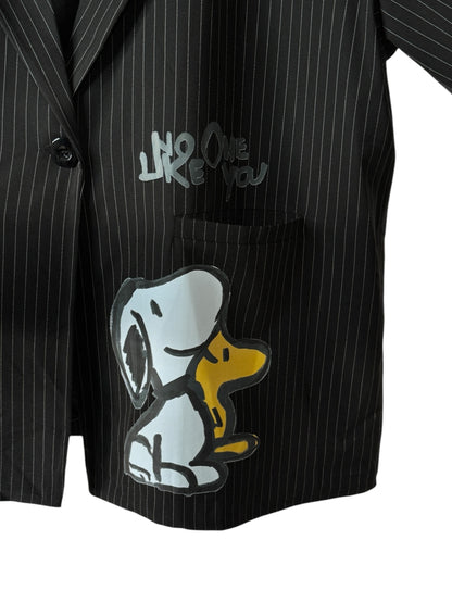 LUCIANO - BLAZER NOIR FINES RAYURES MOTIF SNOOPY JUSQU'A LA TAILLE 50/52