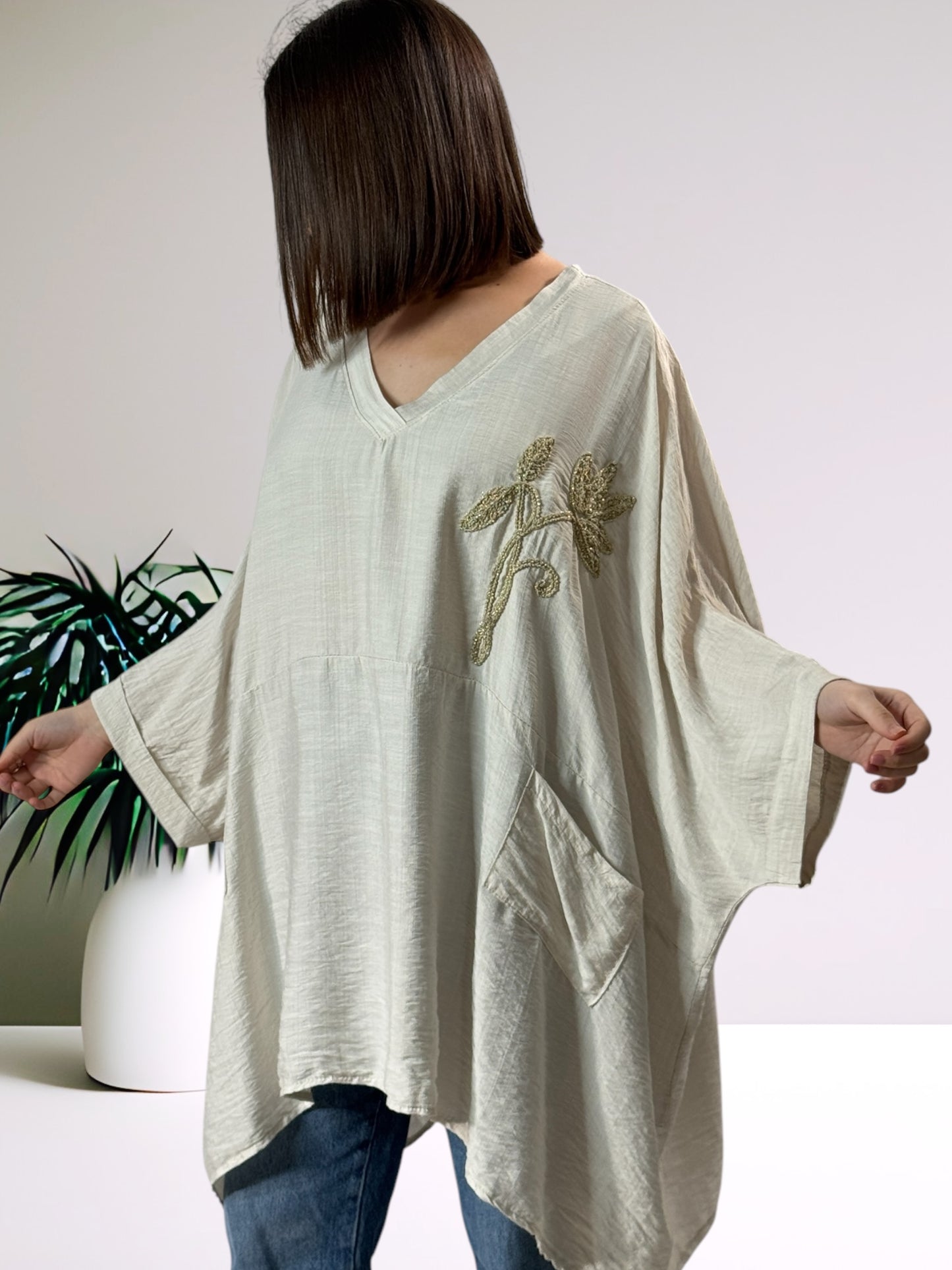 MORGANE - TUNIQUE OVERSIZE BEIGE JUSQU'A LA TAILLE 58/60