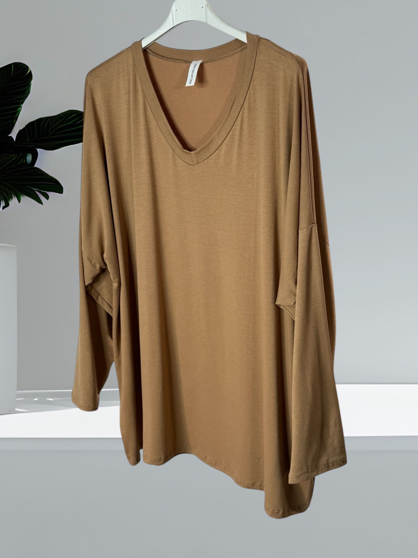 BASTIEN - T-SHIRT EN VISCOSE CAMEL MANCHES LONGUES JUSQU'A LA TAILLE 52/54