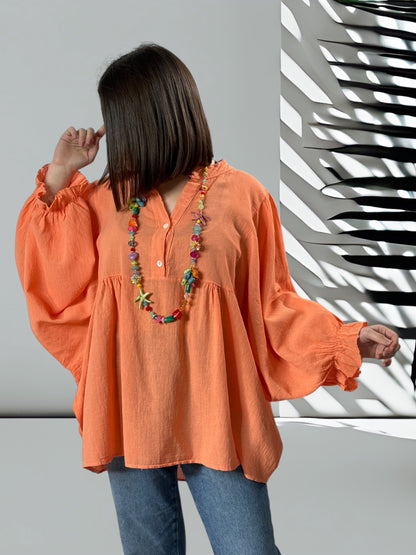 FOLIE - BLOUSE CORAIL OVERSIZE EN COTON JUSQU'A LA TAILLE 52