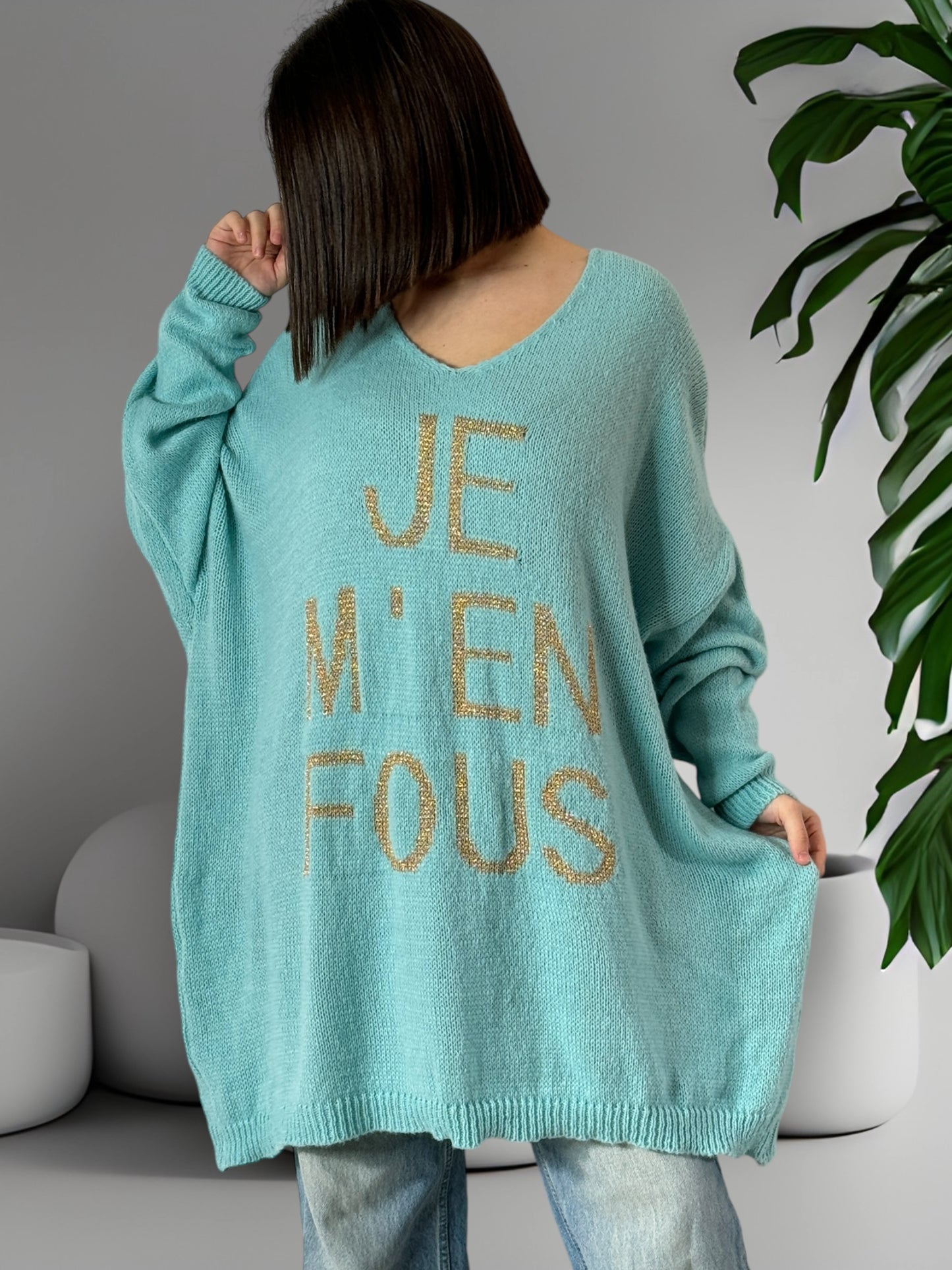 JE M'EN FOUS - PULL OVERSIZE LAGON JUSQU'A LA TAILLE 56