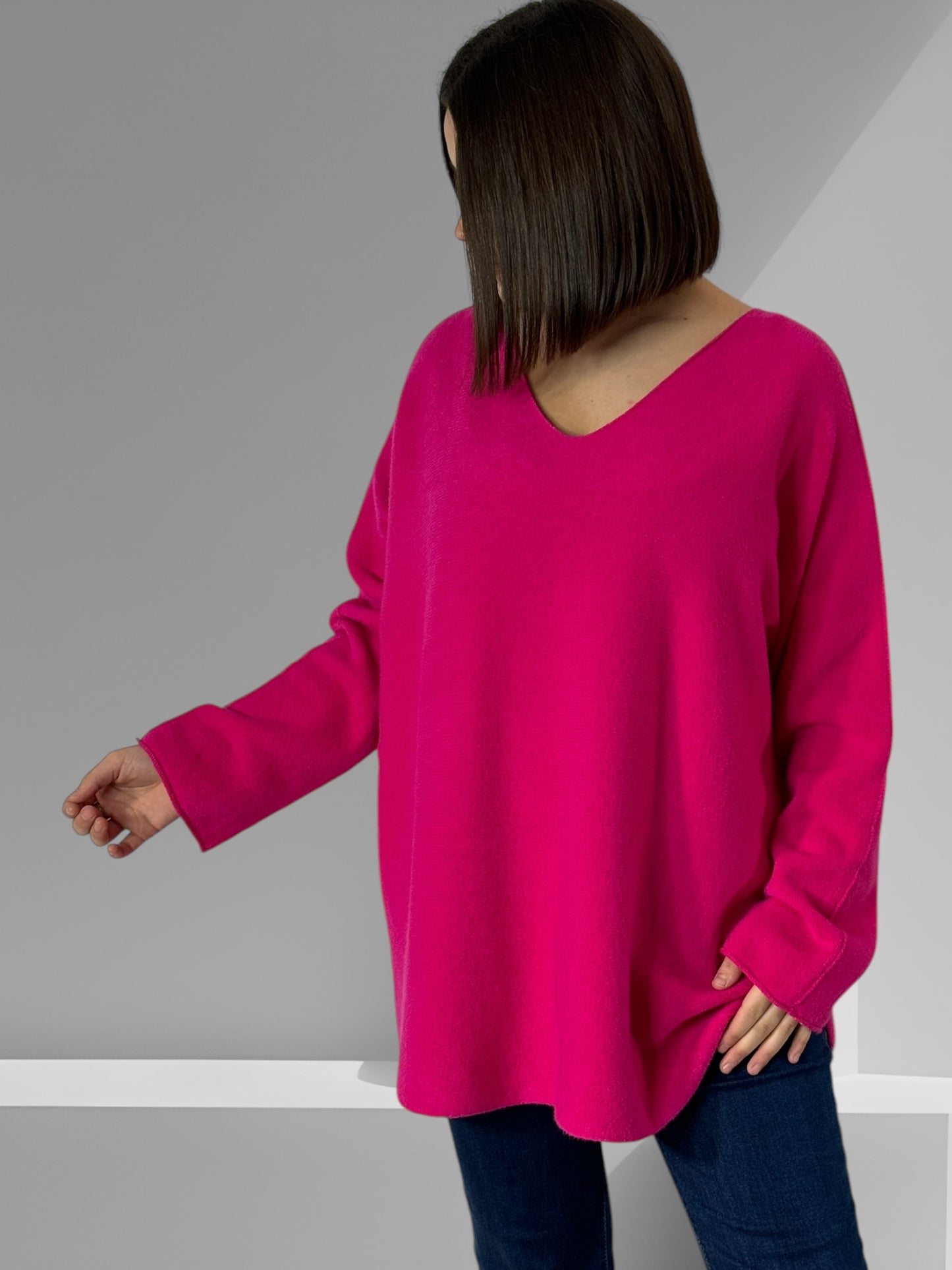 LARA - PULL OVERSIZE FUCHSIA JUSQU'A LA TAILLE 54