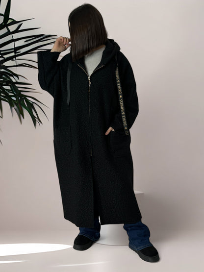 ORLANDO - LONG MANTEAU OVERSIZE NOIR AVEC CAPUCHE JUSQU'A LA TAILLE 54