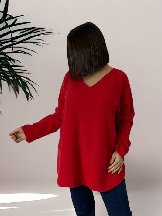 LARA - PULL OVERSIZE ROUGE JUSQU'A LA TAILLE 54