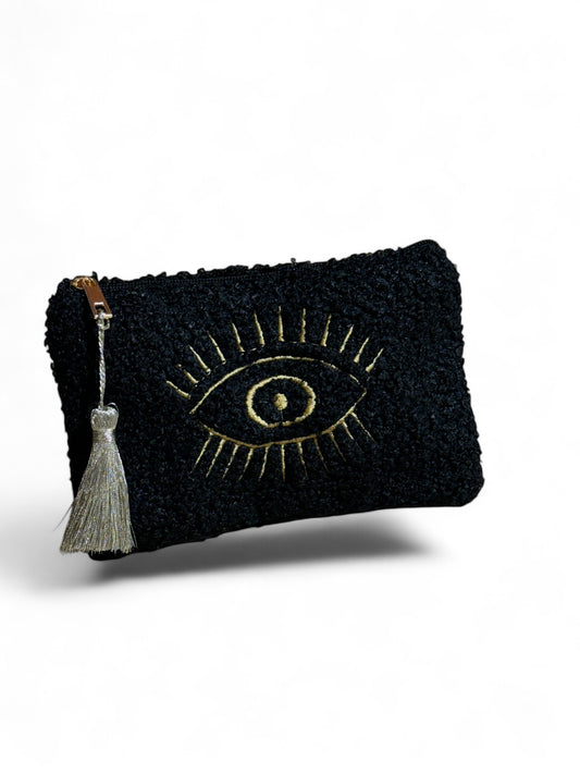 POCHETTE NOIRE EN MOUMOUTE OEIL BRODE