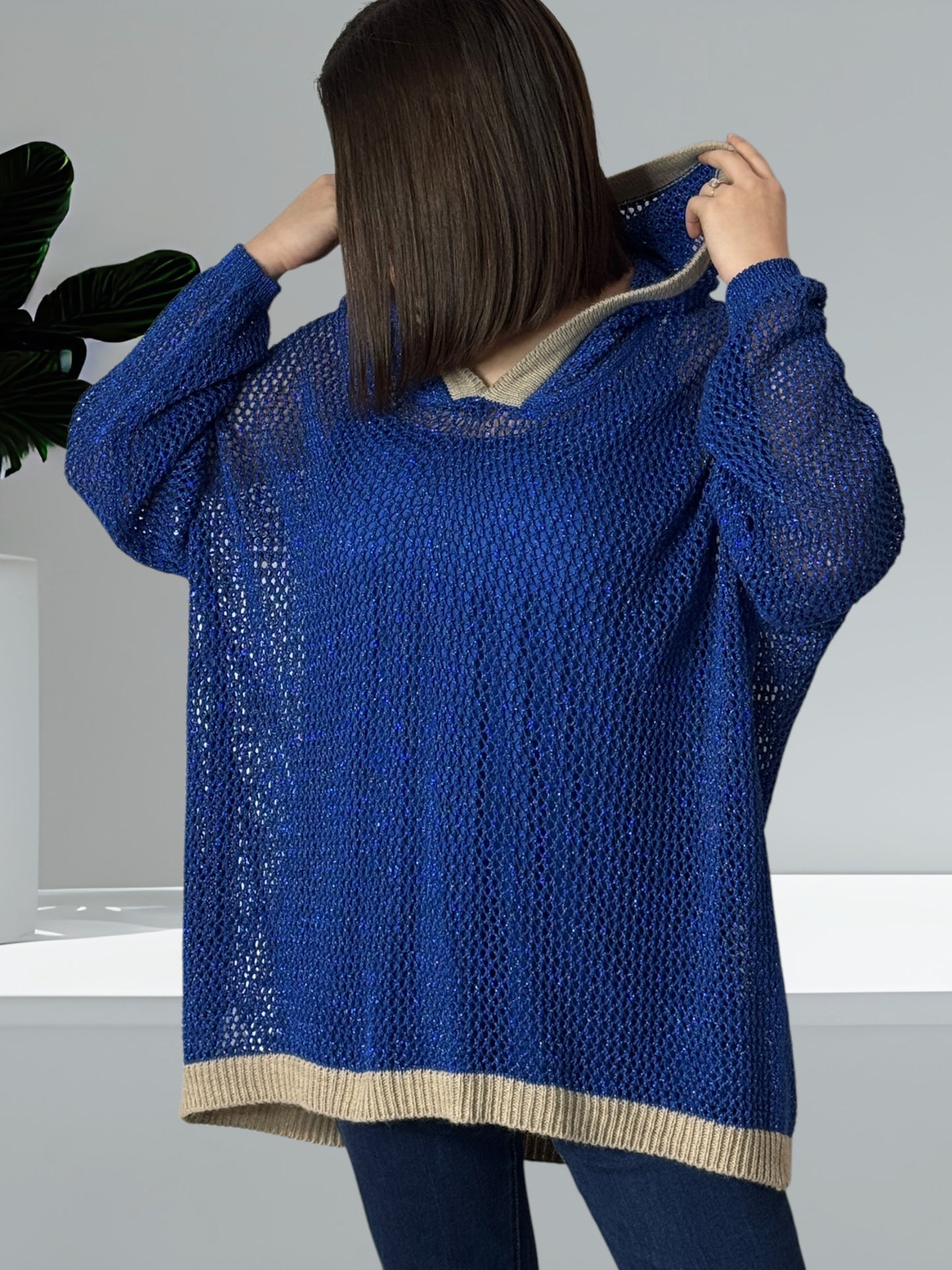 RAPHAELO - PULL OVERSIZE SCINTILLANT EN RESILLE AVEC SON TOP JUSQU'A LA TAILLE 54