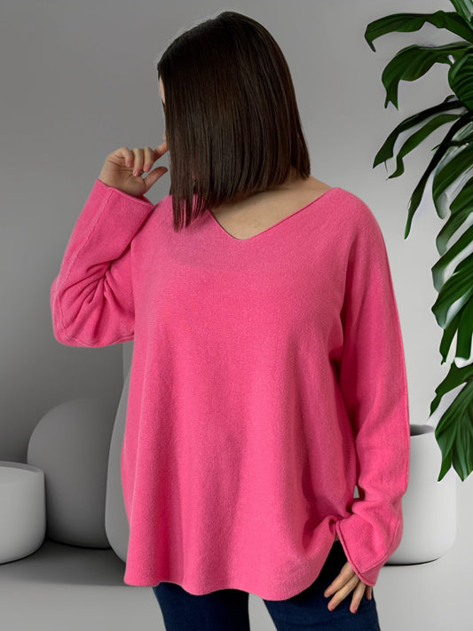 LARA - PULL OVERSIZE ROSE JUSQU'A LA TAILLE 54