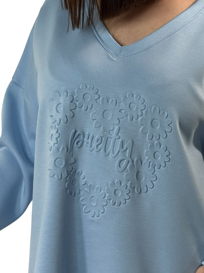 PRETTY - SWEAT BLEU AVEC IMPRESSION JUSQU'A LA TAILLE 48