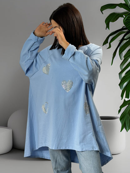 CEREZA - SWEAT BLEU OVERSIZE JUSQU'A LA TAILLE 56/58