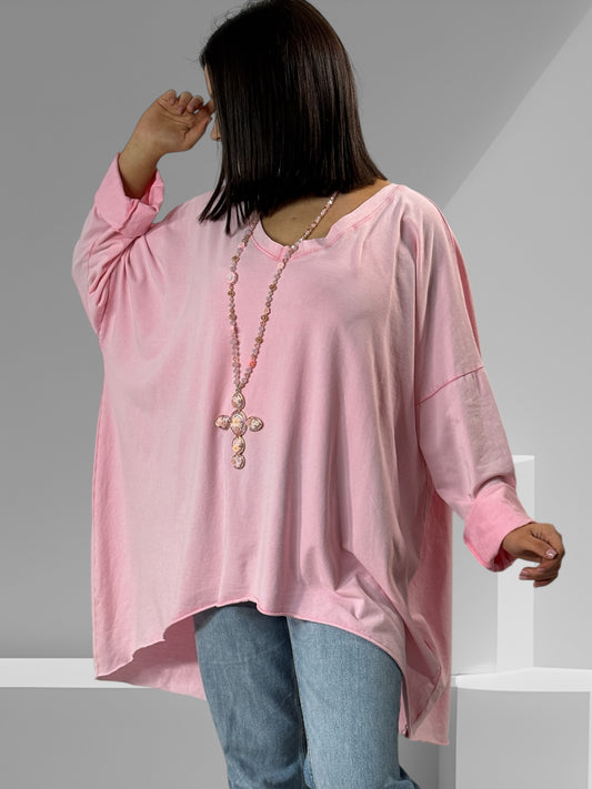 BIANCA - T-SHIRT OVERSIZE ROSE JUSQU'A LA TAILLE 60