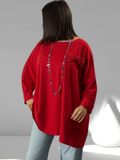 DELICE - T-SHIRT ROUGE EN COTON OVERSIZE JUSQU'A LA TAILLE 52/54