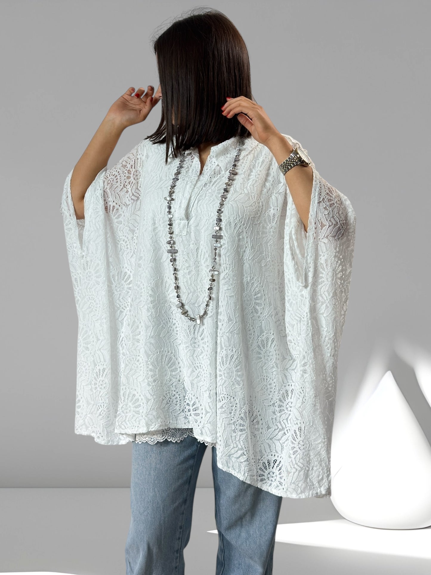 FAUSTINE - TUNIQUE EN DENTELLE BLANCHE OVERSIZE JUSQU'A LA TAILLE 58