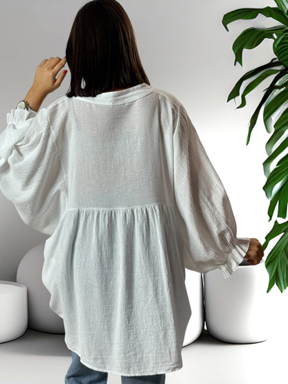 FOLIE - BLOUSE BLANCHE OVERSIZE EN COTON JUSQU'A LA TAILLE 52