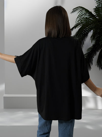 LUIZ - T-SHIRT NOIR EN COTON OVERSIZE JUSQU'A LA TAILLE 54