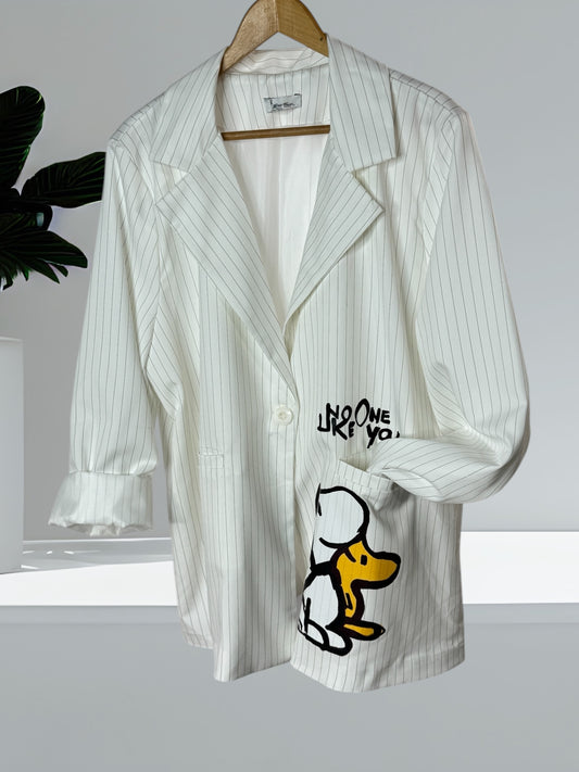 LUCIANO - BLAZER BLANC FINES RAYURES MOTIF SNOOPY JUSQU'A LA TAILLE 50/52