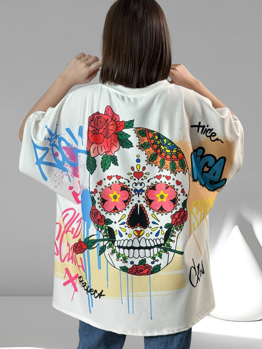 GLORIA - T-SHIRT OVERSIZE MOTIF SKULL JUSQU'A LA TAILLE 56