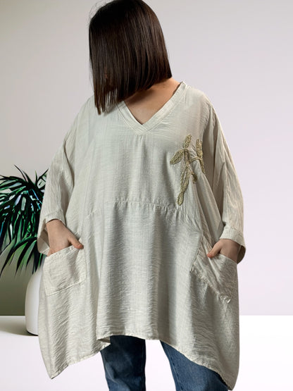 MORGANE - TUNIQUE OVERSIZE BEIGE JUSQU'A LA TAILLE 58/60